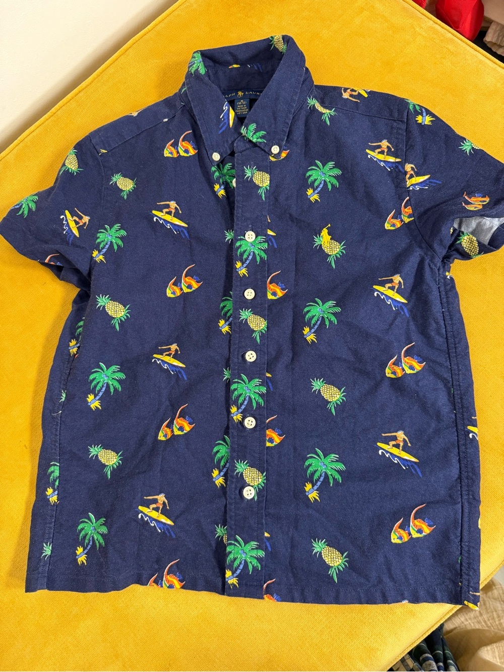 Men's Navy Tropical Print Short-Sleeve Button-Down Shirt